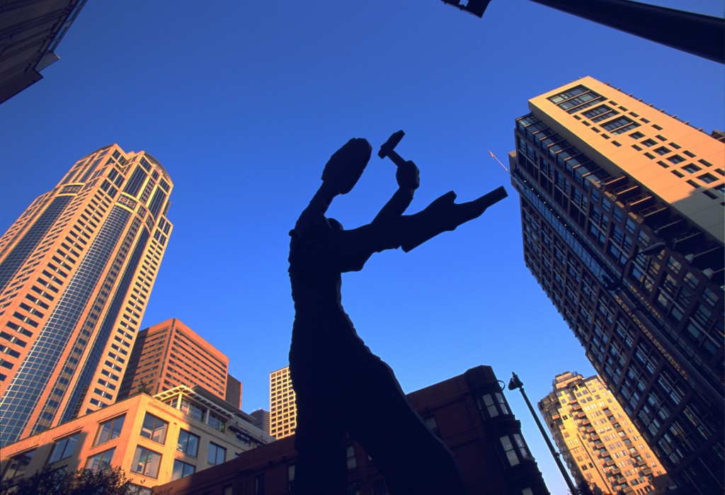 Make your way up to the hammering Man at the Seattle Art Museum
