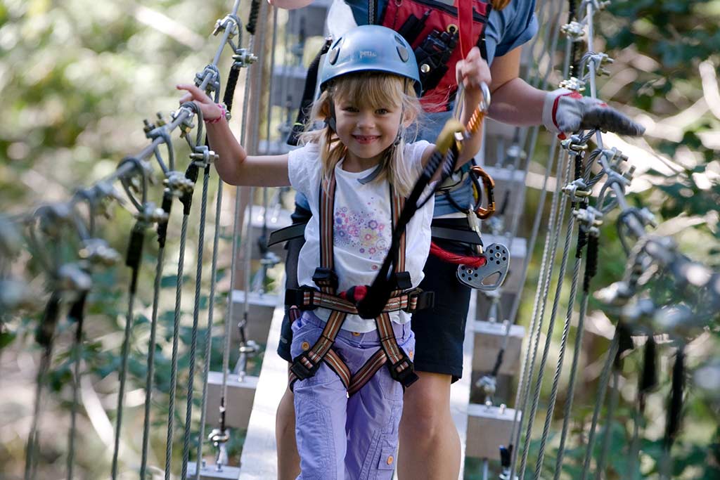 Explore Sooke's rainforest on an array of ziplines and suspension bridges on your family vacation. Credit: AdrenaLINE Zipline Tours