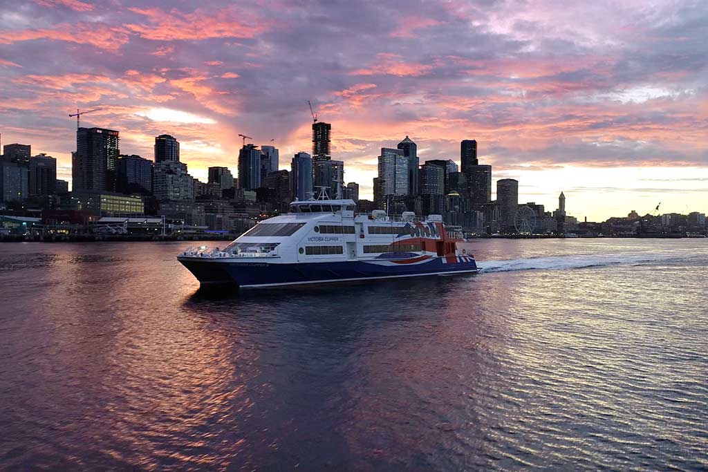 Soak in a stunning Seattle sunrise as you cruise out of Pier 69.