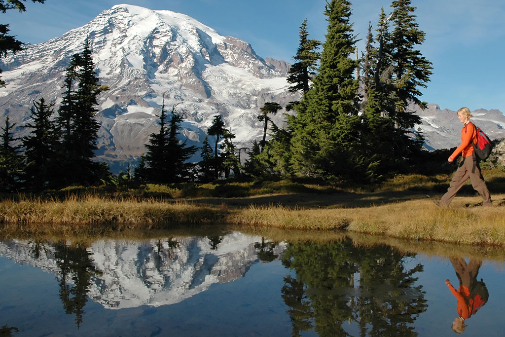 Wander along scenic alpine trails for stunning views of Mt. Rainier. Credit: Evergreen Escapes