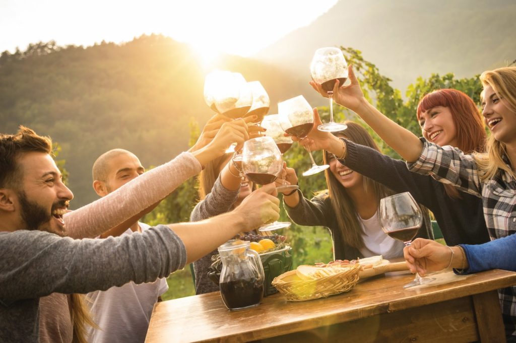 A group of friends toasting